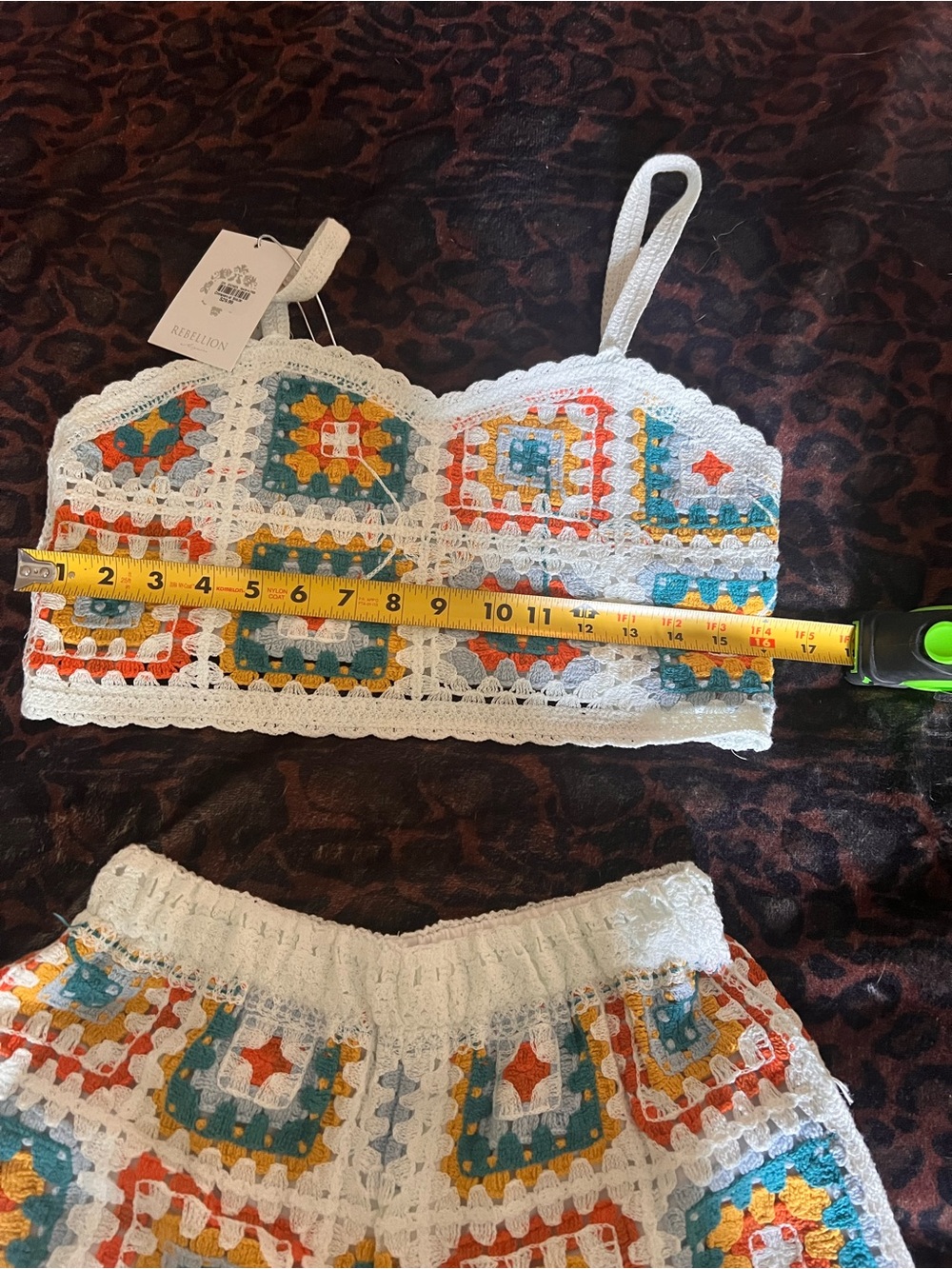 Rebellion White Crochet Two-Piece Set with Teal, Yellow, and Orange Accents - Picture 7 of 7